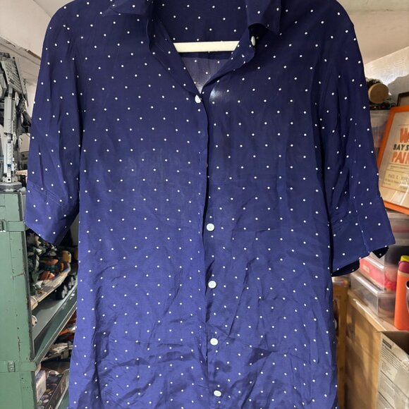 Celine Blue with white polka dots Casual Button Down Shirt - Picture 4 of 9